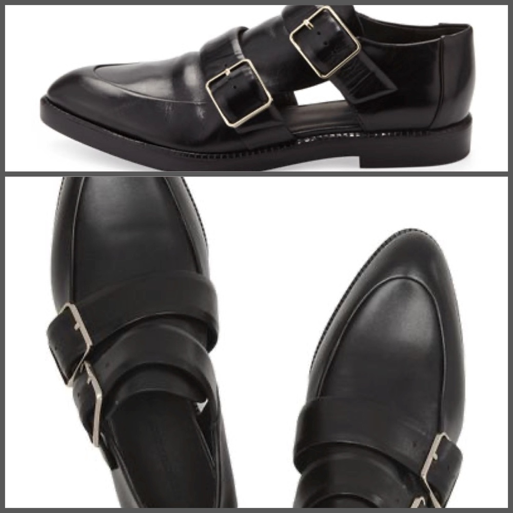 Alexander Wang Womens Black Leather Cut Out Monk Shoes Double Buckle Loafers 39